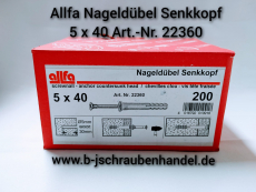 Nageldübel Allfa Senkkopf 5x40 galv. verzinkt Art. Nr: 22360 VE 200 Stk. Sonderpreise