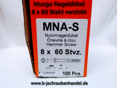 Nageldübel Mungo Senkkopf 8x60 galv. verzinkt Art. Nr: 1122806 SF VE 100 Stk. Sonderpreise