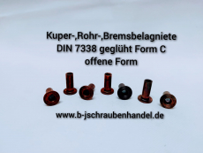 DIN 7338 Kupfer Rohrnieten- Bremsbelagnieten offene Form geglüht Form C 5x 12 mm VE 50 Stück