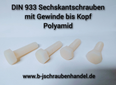 DIN 933 Sechskantschrauben mit Gewinde bis Kopf Polyamid M 4 x 8 (10 Stück)