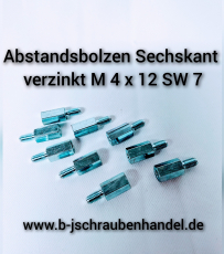 Distanzbolzen/Abstandsbolzen mit Innen- u. Außengewinde M 4 x 12 SW 7 galv. verzinkt (10 Stück)