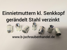 Blindnietmuttern/Einnietmuttern kl. Senkkopf Rundschaft gerändelt Stahl verzinkt M 8 Nietber.: 0,25 - 3,5mm (5 Stück)