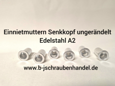 Einnietmuttern/Blindnietmuttern Senkkopf Rundschaft ungerändelt Edelstahl A2 M5 Nietbereich: 1,5 bis 4,0mm (20 Stück)