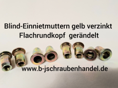 Blindnietmuttern/Einnietmuttern Flachkopf Rundschaft gerändelt gelb verzinkt M 10 Nietbereich: 0,8-3,5mm (20 Stück)