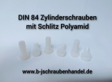 10 Stück Kunststoff (Polyamid) Zylinderschrauben mit Schlitz DIN 84 - M 8 x 25 mm