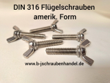 Flügelschrauben ähnl. DIN 316 kantige Flügel, amerik. Ausführung Edelstahl A2 M 6 x 16 (20 Stück)