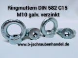 Ringmuttern,Zurrösen,Kranösen,Schraubösen DIN 582 C15 M 10 galv. verzinkt  (10 Stück)