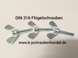 DIN 316 Flügelschrauben runde Flügelform Temperguss/Stahl verzinkt deutsche Form M 4 x 8 (10 Stück)